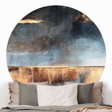 Self-adhesive round wallpaper - Abstract Lakeshore In Gold