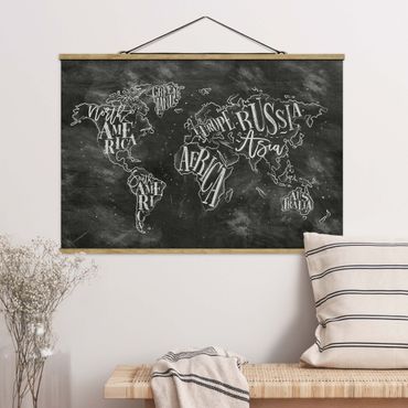 Fabric print with poster hangers - Chalk World Map