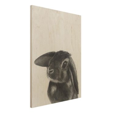 Print on wood - Illustration Rabbit Black And White Drawing