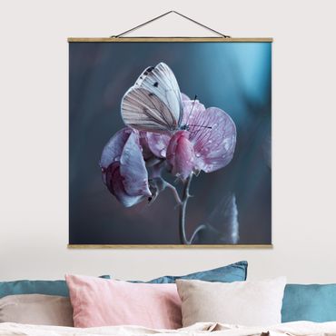 Fabric print with poster hangers - Butterfly In The Rain
