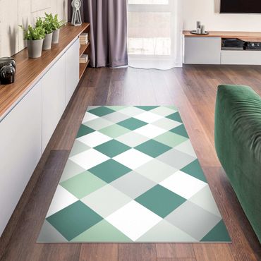 Vinyl Floor Mat - Geometrical Pattern Rotated Chessboard Green - Portrait Format 1:2