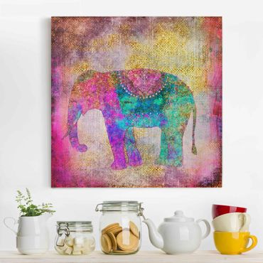 Print on canvas - Colourful Collage - Indian Elephant
