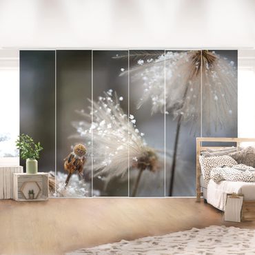 Sliding panel curtains set - Dandelions With Snowflakes