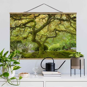 Fabric print with poster hangers - Green Japanese Garden