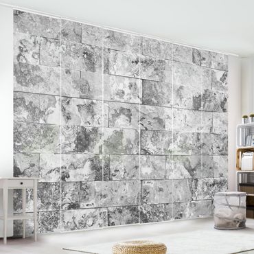 Sliding panel curtains set - Stone Wall Natural Marble Grey