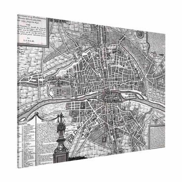 Magnetic memo board - Vintage Map City Of Paris Around 1600