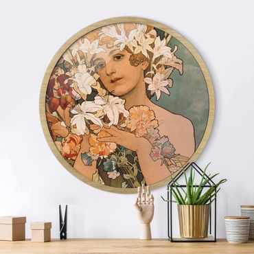 Circular framed print - Alfons Mucha - Flower