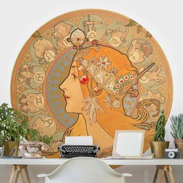 Self-adhesive round wallpaper - Alfons Mucha - Zodiac