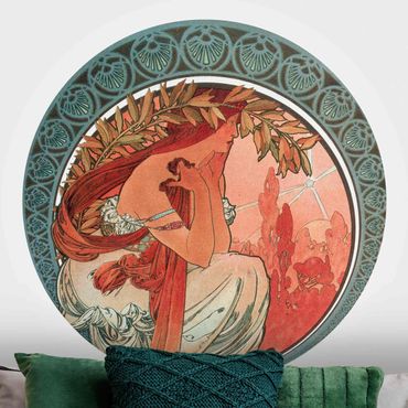 Self-adhesive round wallpaper - Alfons Mucha - Four Arts - Poetry