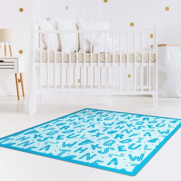 Rug - Alphabet With Hearts And Dots In Blue With Frame