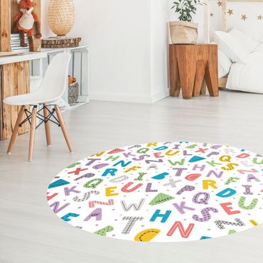 Vinyl Floor Mat round - Alphabet With Hearts And Dots In Colourful