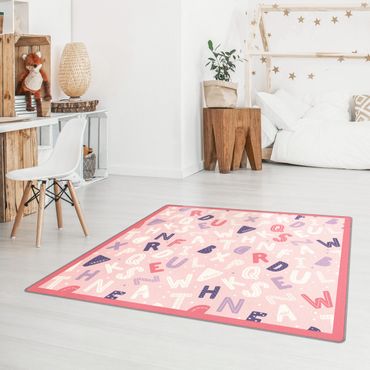 Rug - Alphabet With Hearts And Dots In Light Pink With Frame