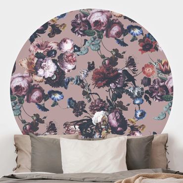 Self-adhesive round wallpaper - Old Masters Flowers With Tulips And Roses On Beige