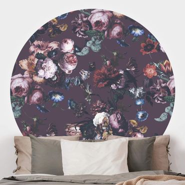 Self-adhesive round wallpaper - Old Masters Flowers With Tulips And Roses On Purple