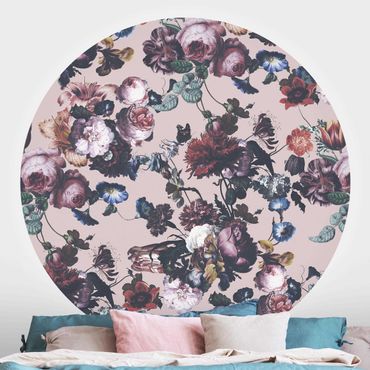 Self-adhesive round wallpaper - Old Masters Flowers With Tulips And Roses On Pink