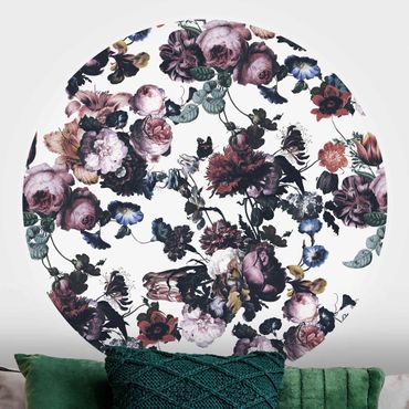 Self-adhesive round wallpaper - Old Masters Flowers With Tulips And Roses On White