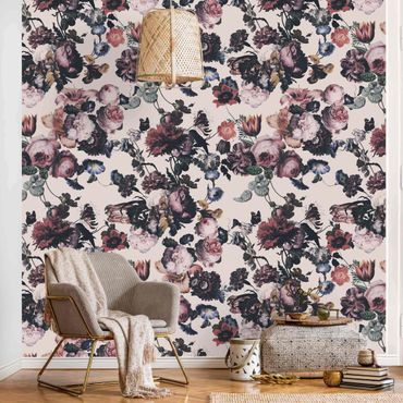 Wallpaper - Old Masters Flowers With Tulips And Roses On White