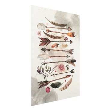 Print on aluminium - Boho Arrows And Feathers - Watercolour