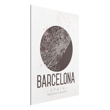 Print on aluminium - Barcelona City Map - Retro