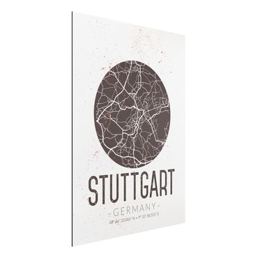 Print on aluminium - Stuttgart City Map - Retro