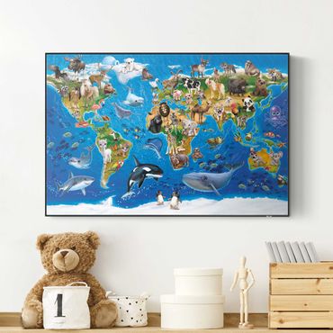 Print with acoustic tension frame system - Animal Club International - World Map With Animals