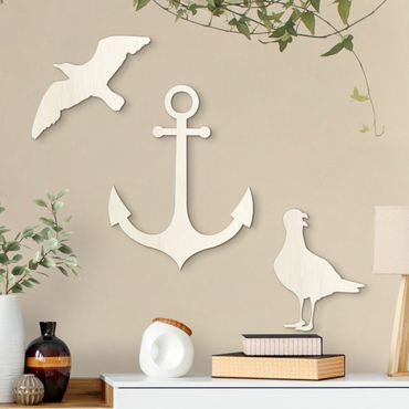 Wooden wall decoration - Anchor and Seagulls