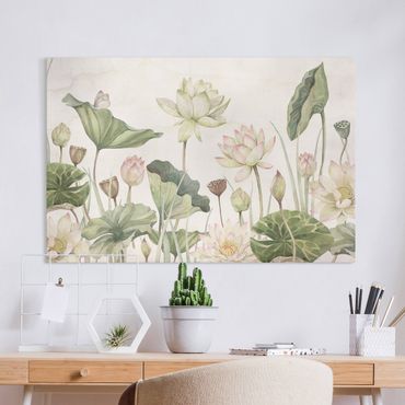 Print on canvas - Graceful water lilies and gentle leaves - Landscape format 3:2
