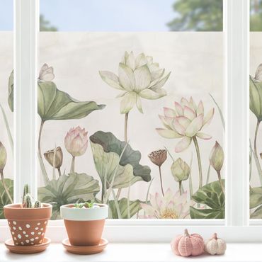 Window decoration - Graceful water lilies and gentle leaves