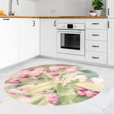 Vinyl Floor Mat round - Apple Blossom Bokeh Light Pink