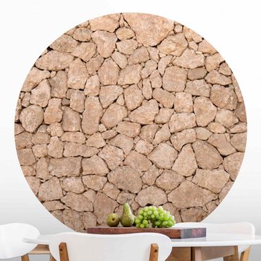Self-adhesive round wallpaper - Apulia Stonewall - Ancient Stone Wall Of Large Stones