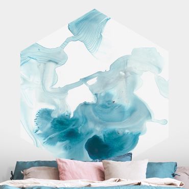 Self-adhesive hexagonal pattern wallpaper - Aquamarine In The Haze I