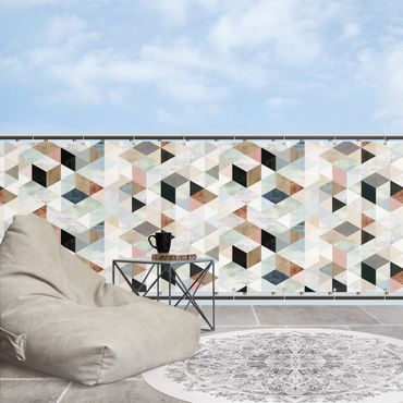 Balcony privacy screen - Watercolour Mosaic With Triangles I