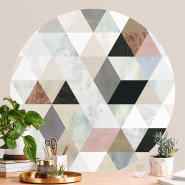 Self-adhesive round wallpaper - Watercolour Mosaic With Triangles I