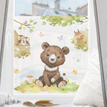 Window decoration - Watercolour Bear Owl and Squirrel
