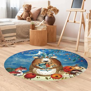 Vinyl Floor Mat round - Watercolour Bear In Moonlight