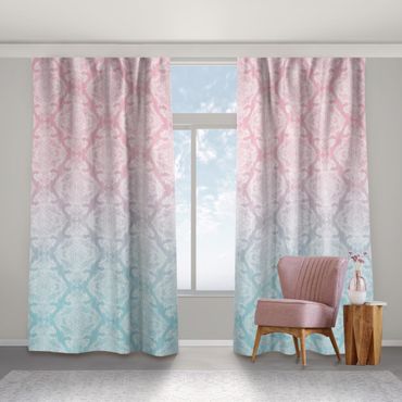 Curtain - Watercolour Baroque Pattern With Blue Pink Gradient