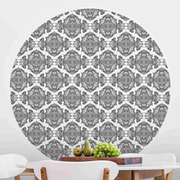 Self-adhesive round wallpaper - Watercolour Baroque Pattern With Ornaments In Grey