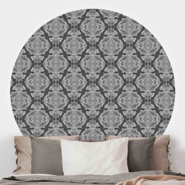 Self-adhesive round wallpaper - Watercolour Baroque Pattern In Front Of Dark Grey