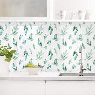 Kitchen wall cladding - Watercolour Eucalyptus Branches Pattern