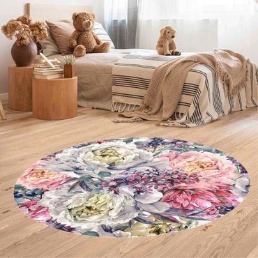 Vinyl Floor Mat round - Watercolour Floral Bouquet