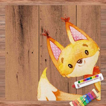 Cork mat - Watercolour Fox On Wood - Square 1:1
