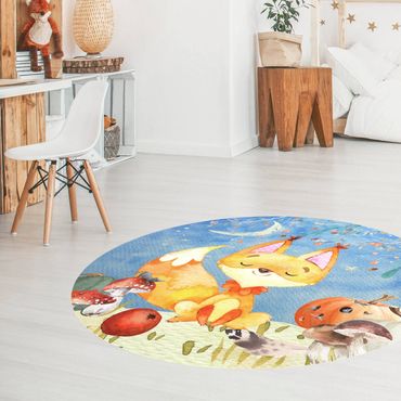 Vinyl Floor Mat round - Watercolour Fox In Autumn
