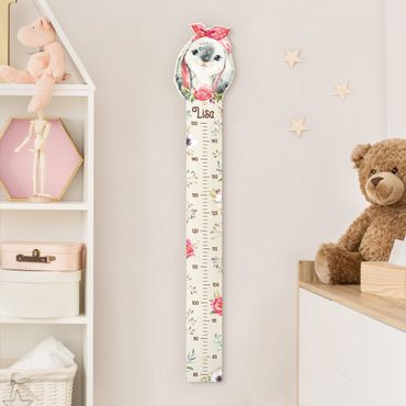 Wooden height chart for kids - Watercolour bunny with custom name