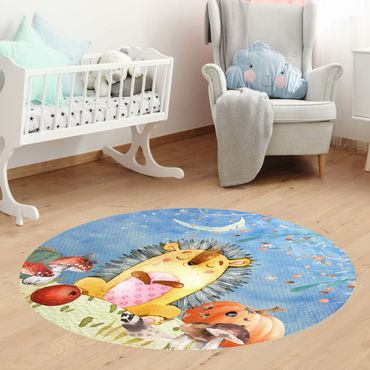 Vinyl Floor Mat round - Watercolour Hedgehog In Autumn