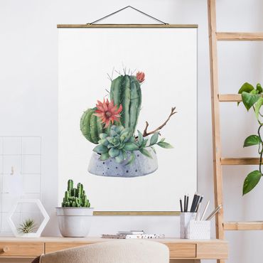 Fabric print with poster hangers - Watercolour Cacti Illustration - Portrait format 3:4