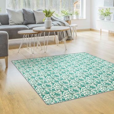 Rug - Watercolour Hummingbird And Plant Silhouettes Pattern In Turquoise