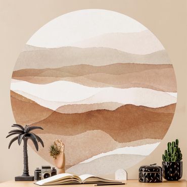 Self-adhesive round wallpaper - Landscape In Watercolour Sandy Hills