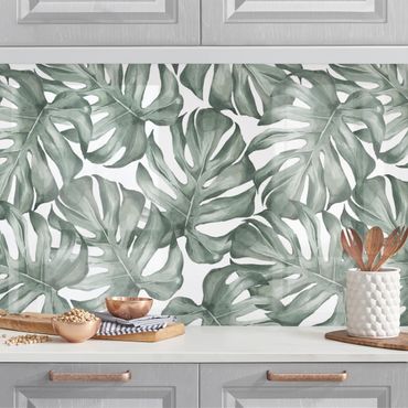 Kitchen wall cladding - Watercolour Monstera Leaves In Green II