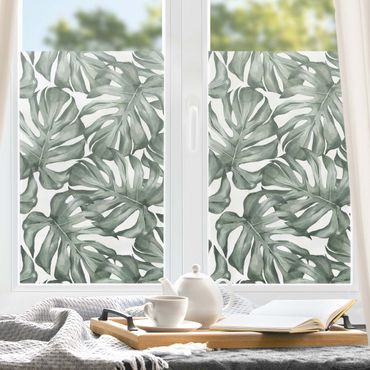 Window decoration - Watercolour Monstera Leaves In Green