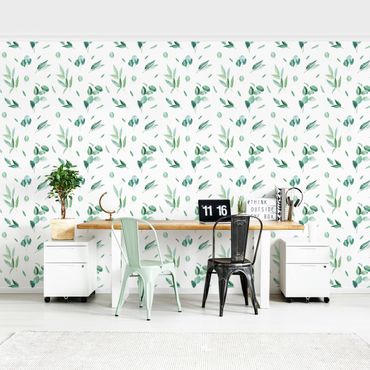 Wallpaper - Watercolor Pattern Leaves And Eucalyptus